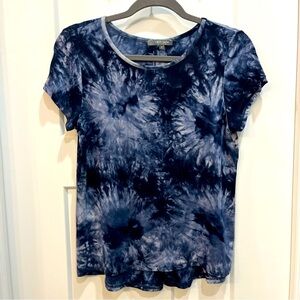 COIN 1804‎ Blue White Tie Dye Deco Button Back Detail Stretch SS Top Size Small